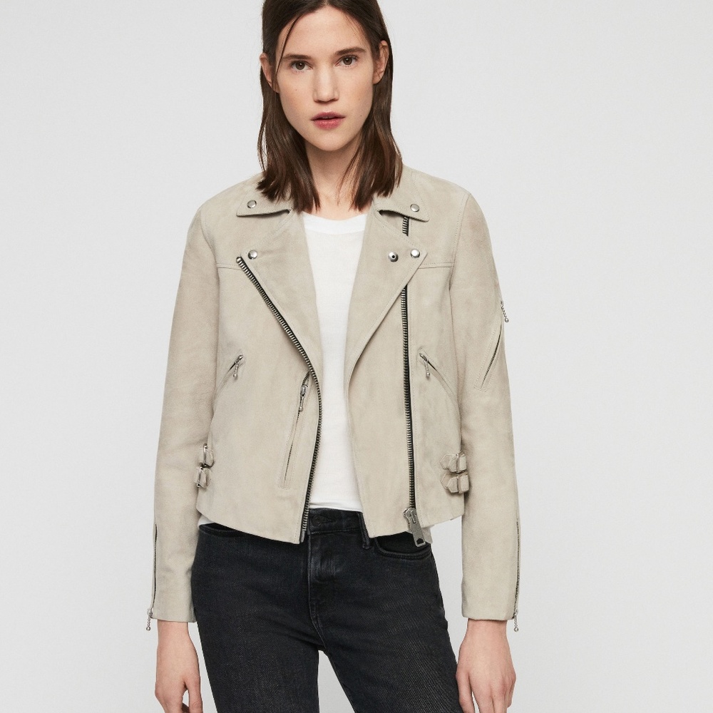 AllSaints l Nude Suede Prescott Biker Zipper Detail Jacket
